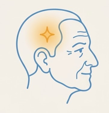 A person's profile with a warm spark of light glowing in the mind